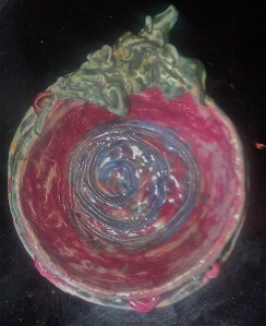 green Dragon red bowl and green and red plate